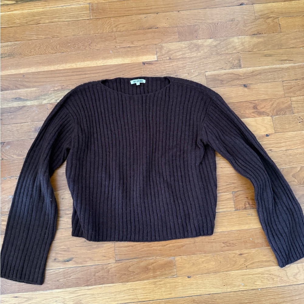 Ali Golden Merino Wool Ribbed Sweater - Chocolate - Picture 5 of 7